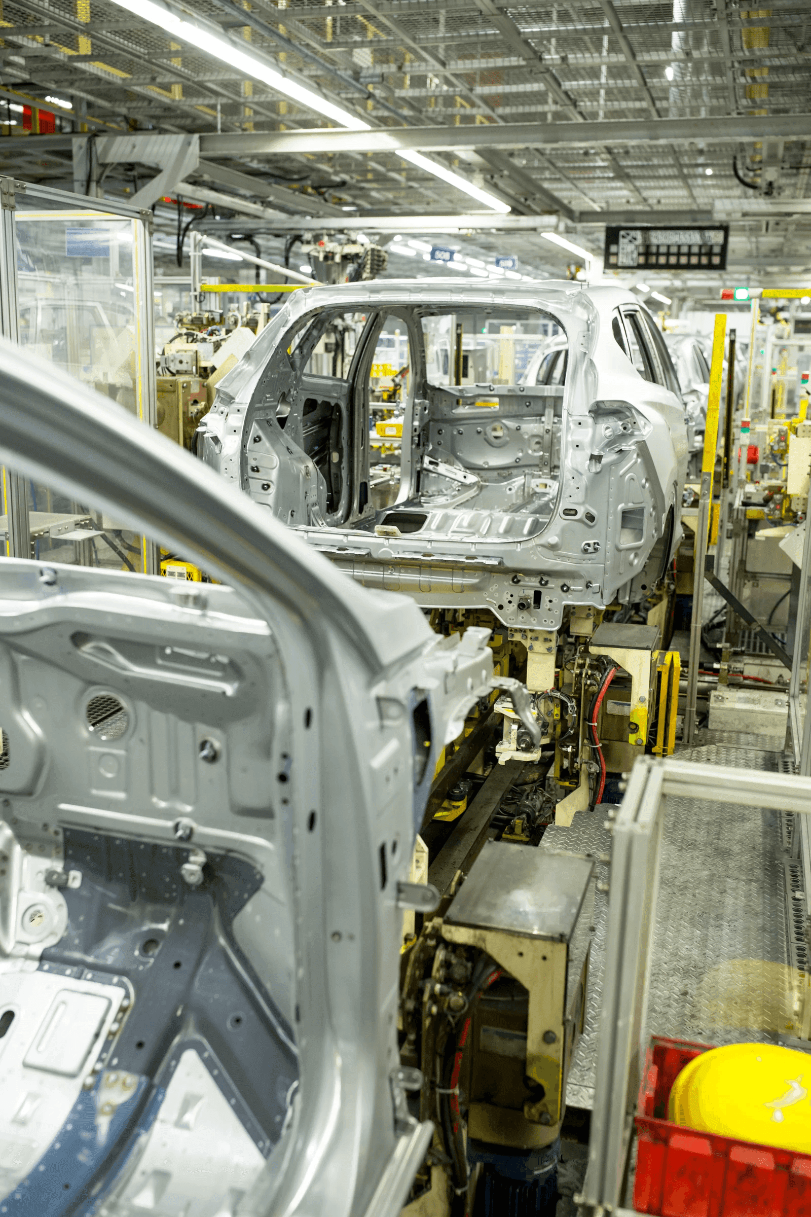 Vehicle body-in-white on the assembly line
